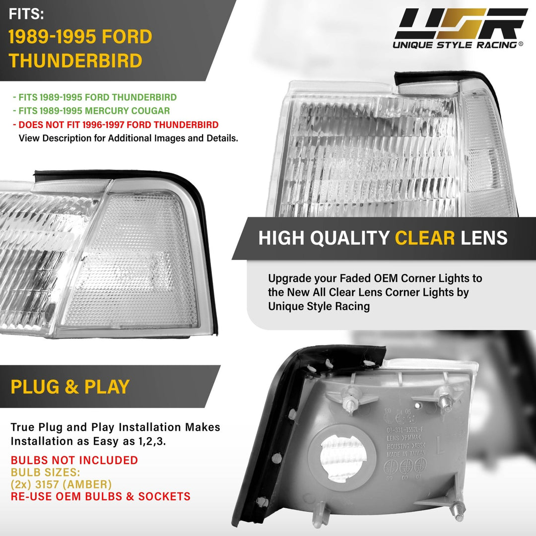 1989 - 1995 Ford Thunderbird / TBird All Clear Lens Corner Lights