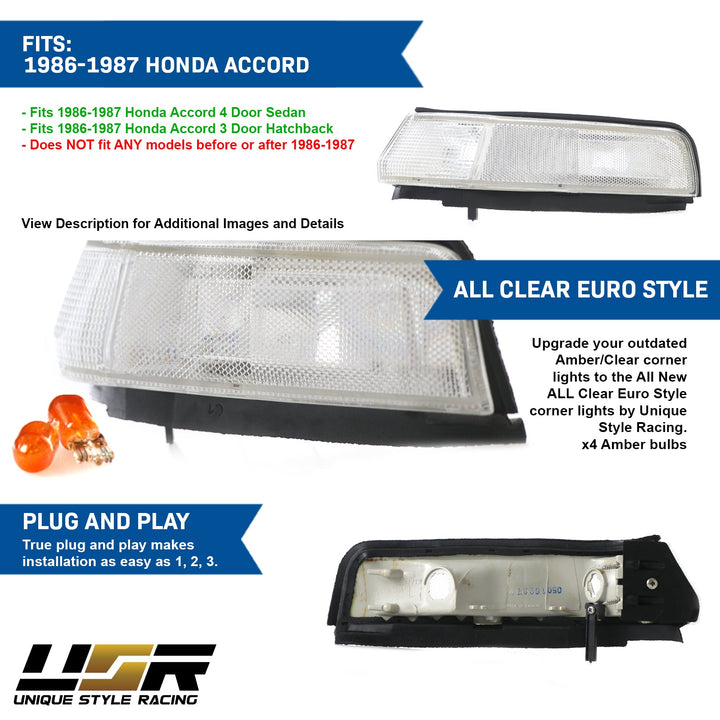 1986-1987 Honda Accord 2D Hatchback & 4D Sedan Front Clear Lens Corner Lights