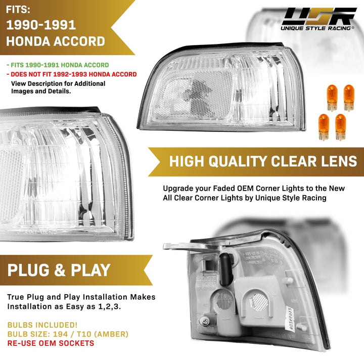1990 - 1991 Honda Accord Clear or Amber Lens Corner Light