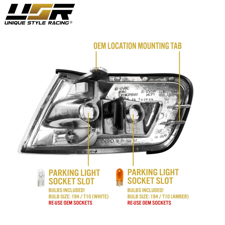 1994 - 1997 Honda Accord Crystal Style Clear or Smoke Front Corner Signal Light

#lens-color_crystal-clear-lens