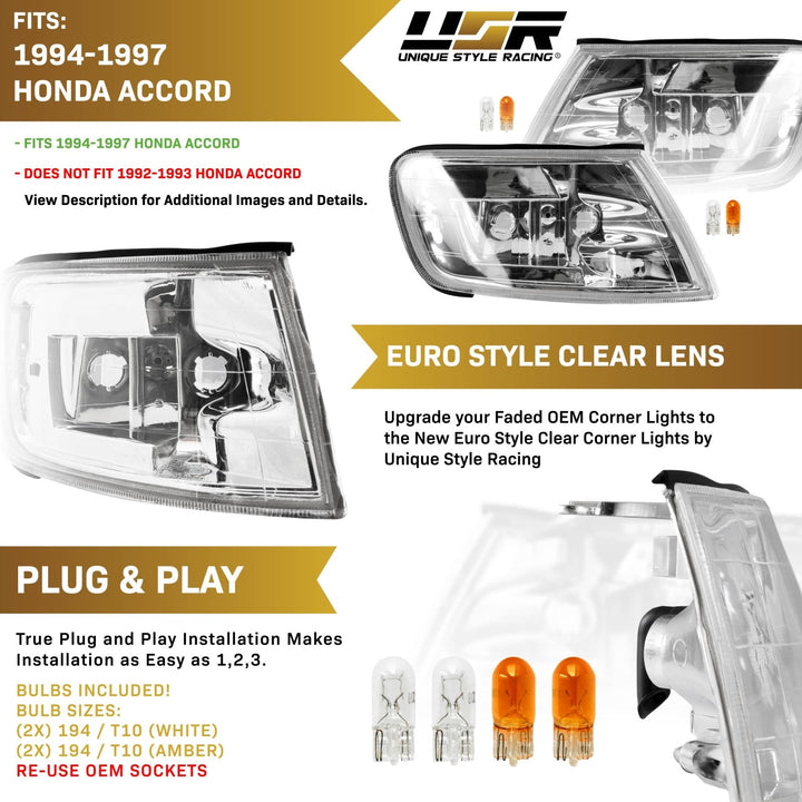 1994 - 1997 Honda Accord Crystal Style Clear or Smoke Front Corner Signal Light

#lens-color_crystal-clear-lens