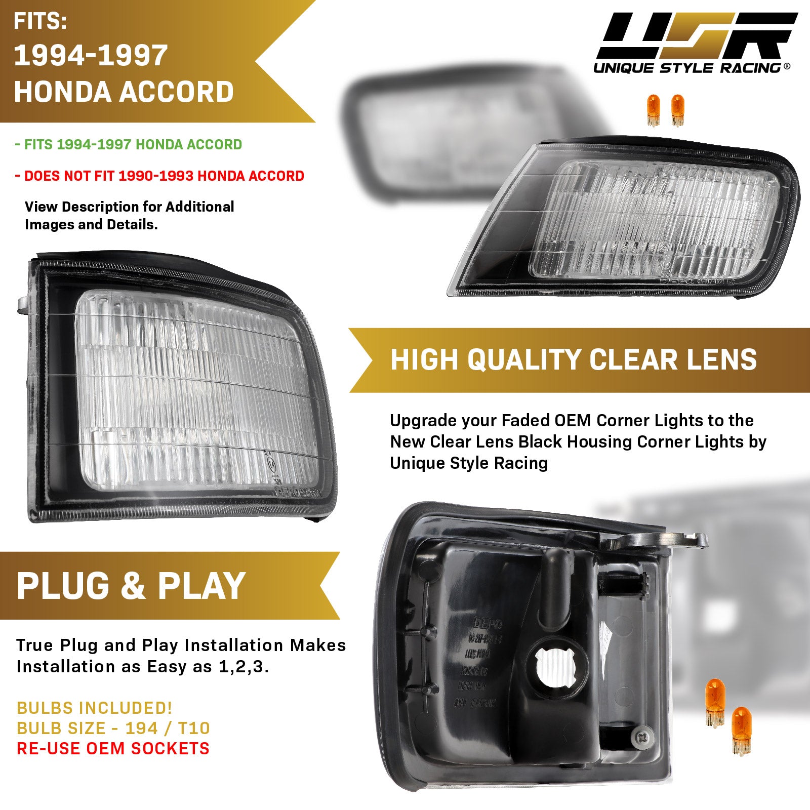 1994-1997 Honda Accord JDM SPEC Clear Lens Front Corner Signal