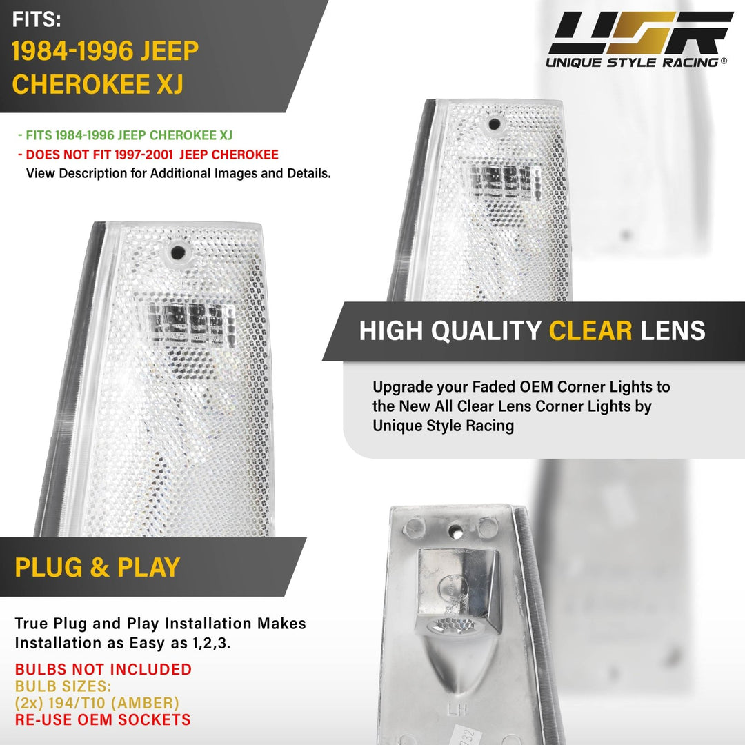 1984 - 1996 Jeep Cherokee XJ Clear Lens Front Corner Lights