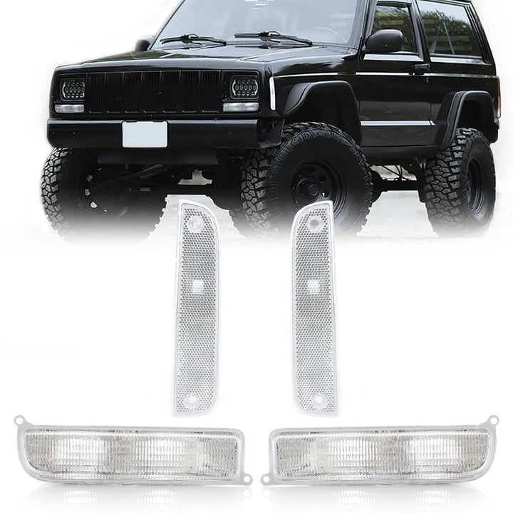 1997 - 2001 Jeep Cherokee XJ Clear or Smoke Front Corner Side Marker Lights + Bumper Signal Lights
