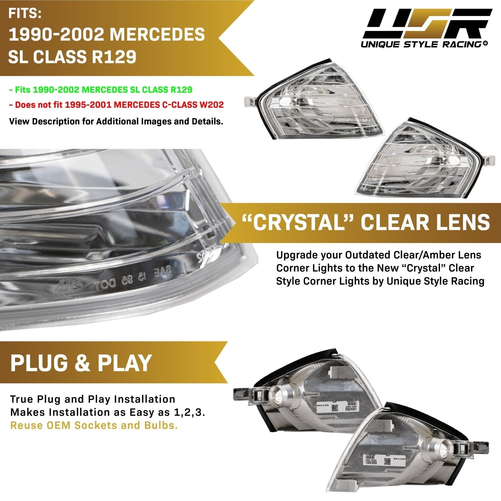 1990-2002 Mercedes SL Class R129 Crystal Clear Corner Lights