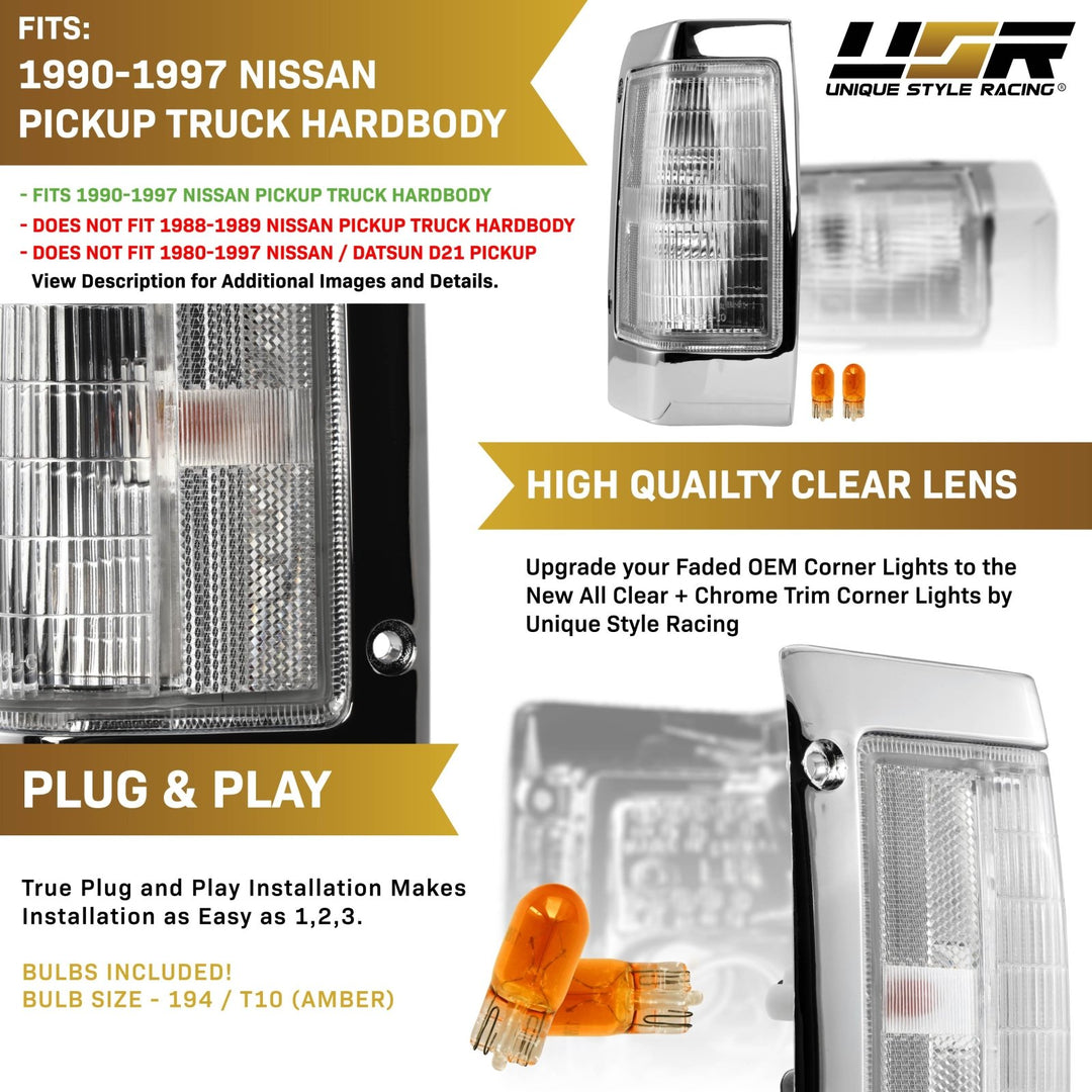 1990-1997 Nissan Hardbody Pickup Truck Clear Front Corner Lights
