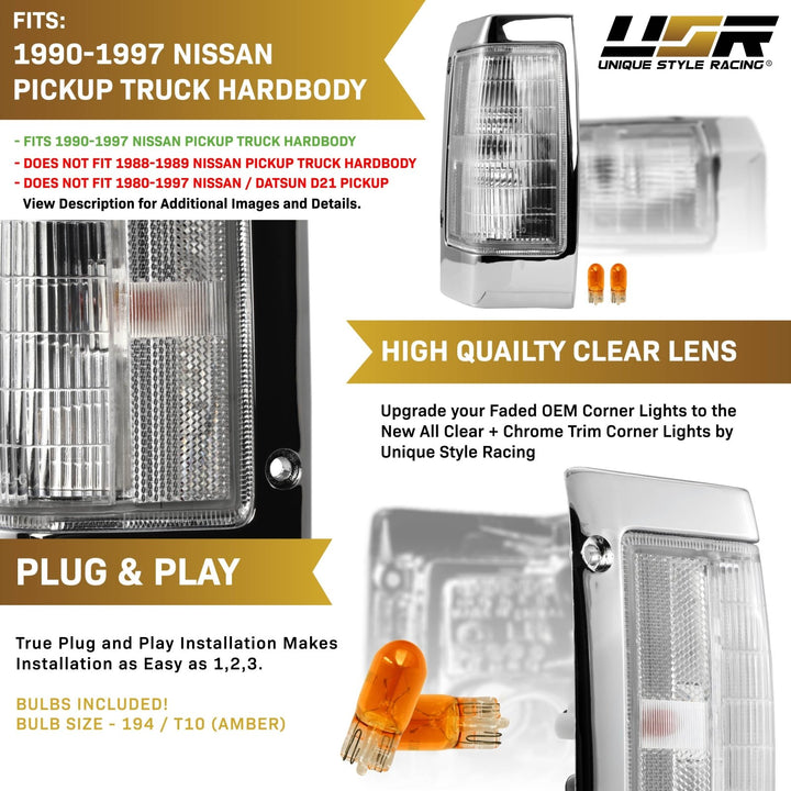 1990-1997 Nissan Hardbody Pickup Truck Clear Front Corner Lights