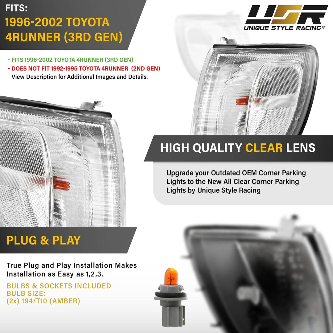 1999 2000 2001 2002 Toyota 4Runner Clear OR Amber Lens Front Corner Signal Lights

#lens-color_clear-lens