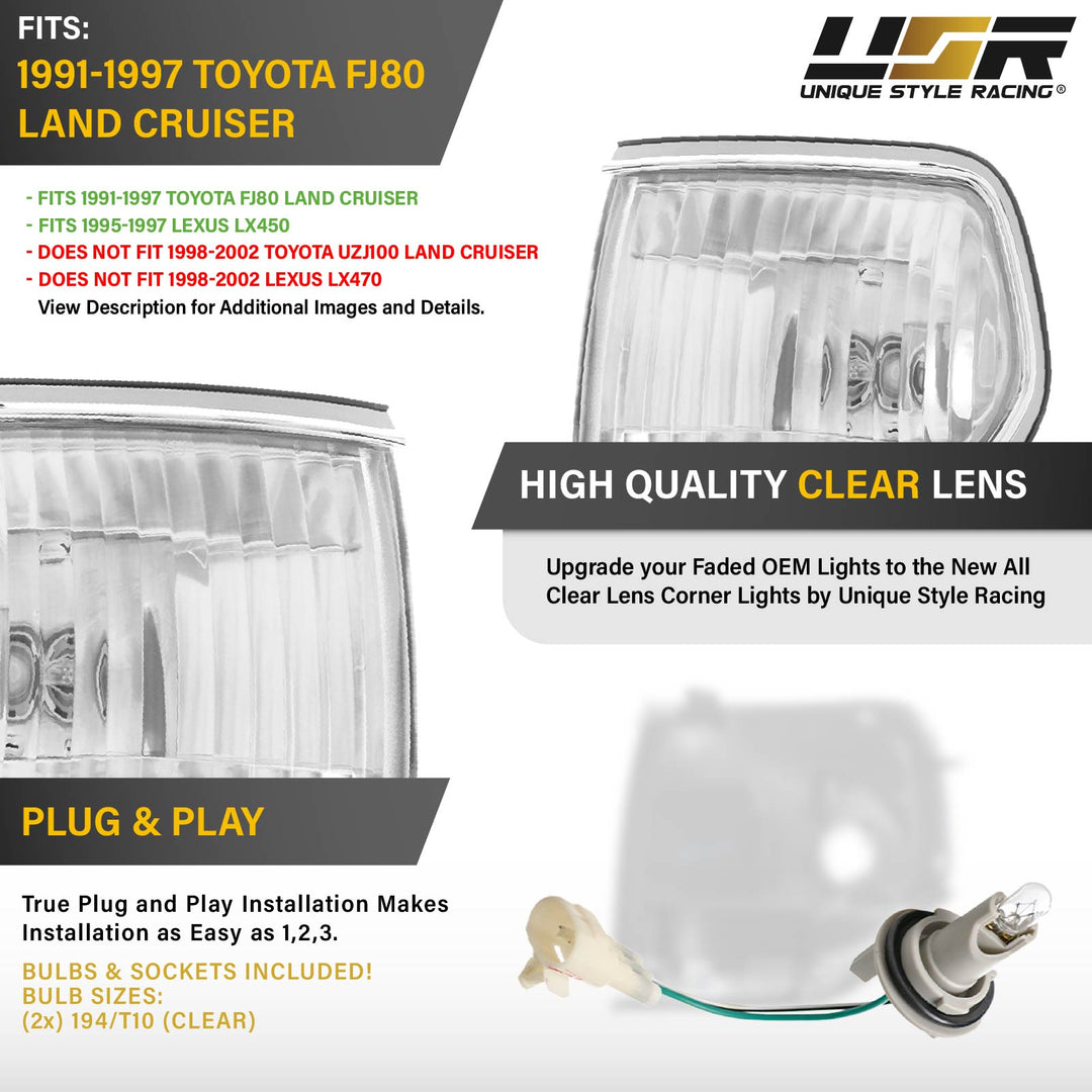 1991 - 1997 Toyota Land Cruiser FJ80 / 1995 - 1997 Lexus LX450 Clear Corner Lights
