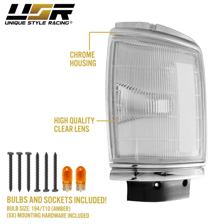1987 - 1988 Toyota Pickup Truck 2WD Chrome Housing Clear Lens Corner Lights