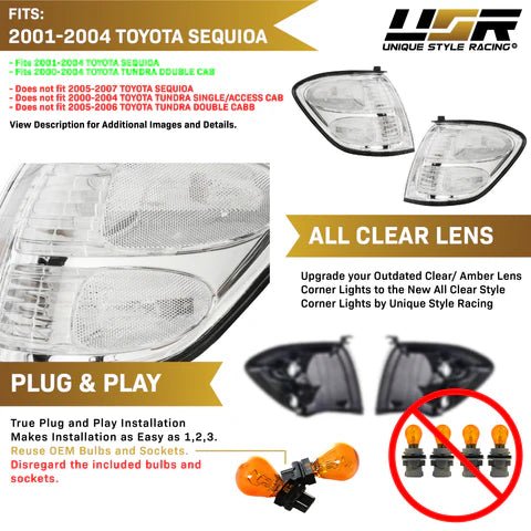 2001 - 2004 Toyota Sequoia / 2000 - 2004 Toyota Tundra Double Cab Only Clear Lens Corner Signal Lights