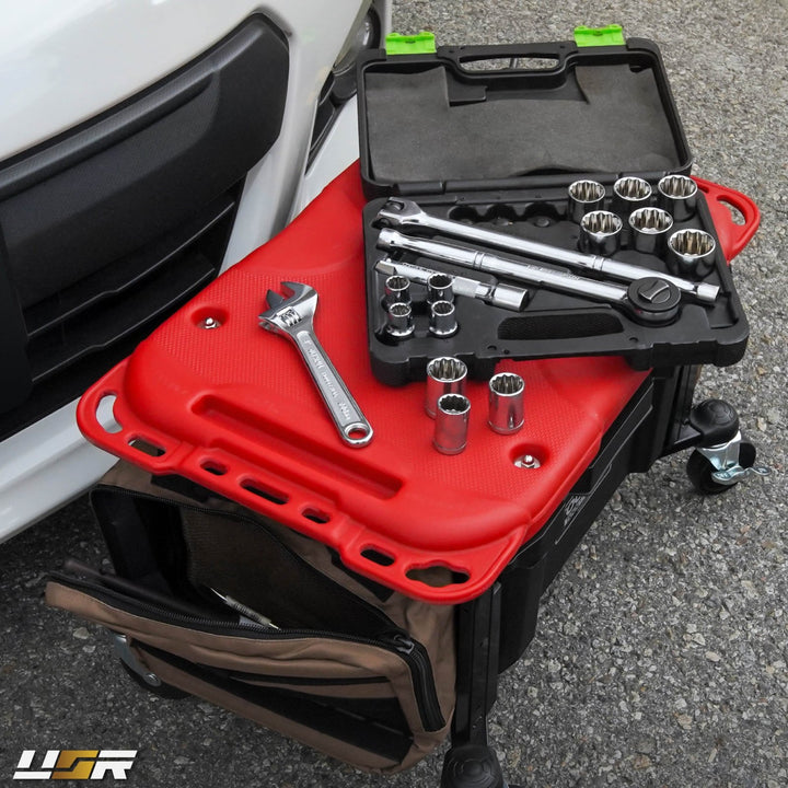 Heavy - Duty Rolling Tool Box Creeper Seat Workbench