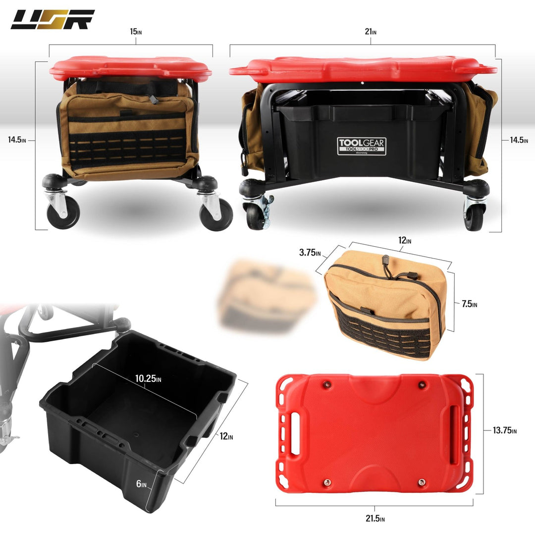 Heavy - Duty Rolling Tool Box Creeper Seat Workbench