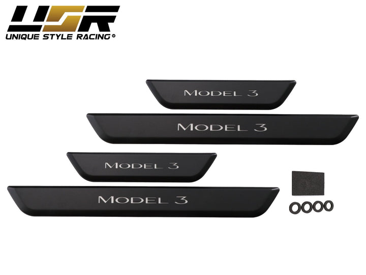 2017 - 2022 Tesla Model 3 Matte Black 4PC Magnetic Controlled White LED Door Sill