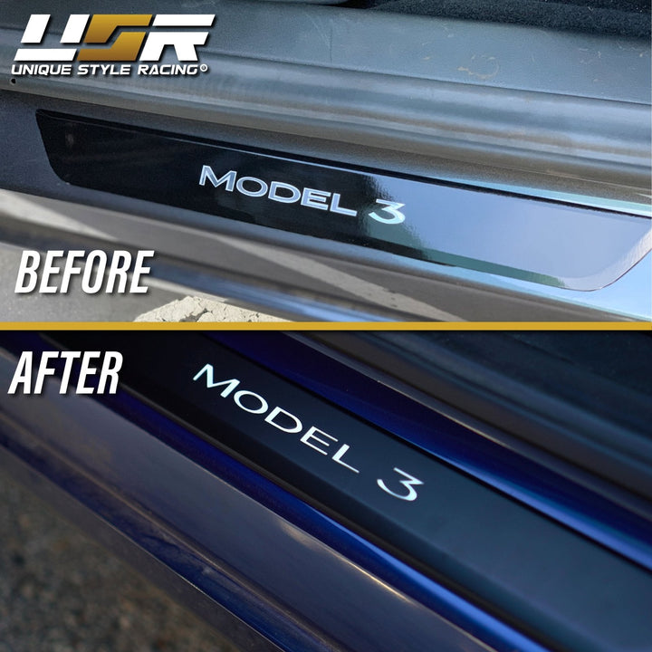 2017 - 2022 Tesla Model 3 Matte Black 4PC Magnetic Controlled White LED Door Sill