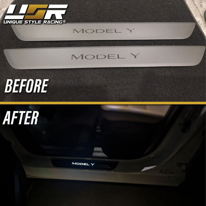 2020 - 2023 Tesla Model Y Matte Black 4PC Magnetic Controlled White LED Door Sill