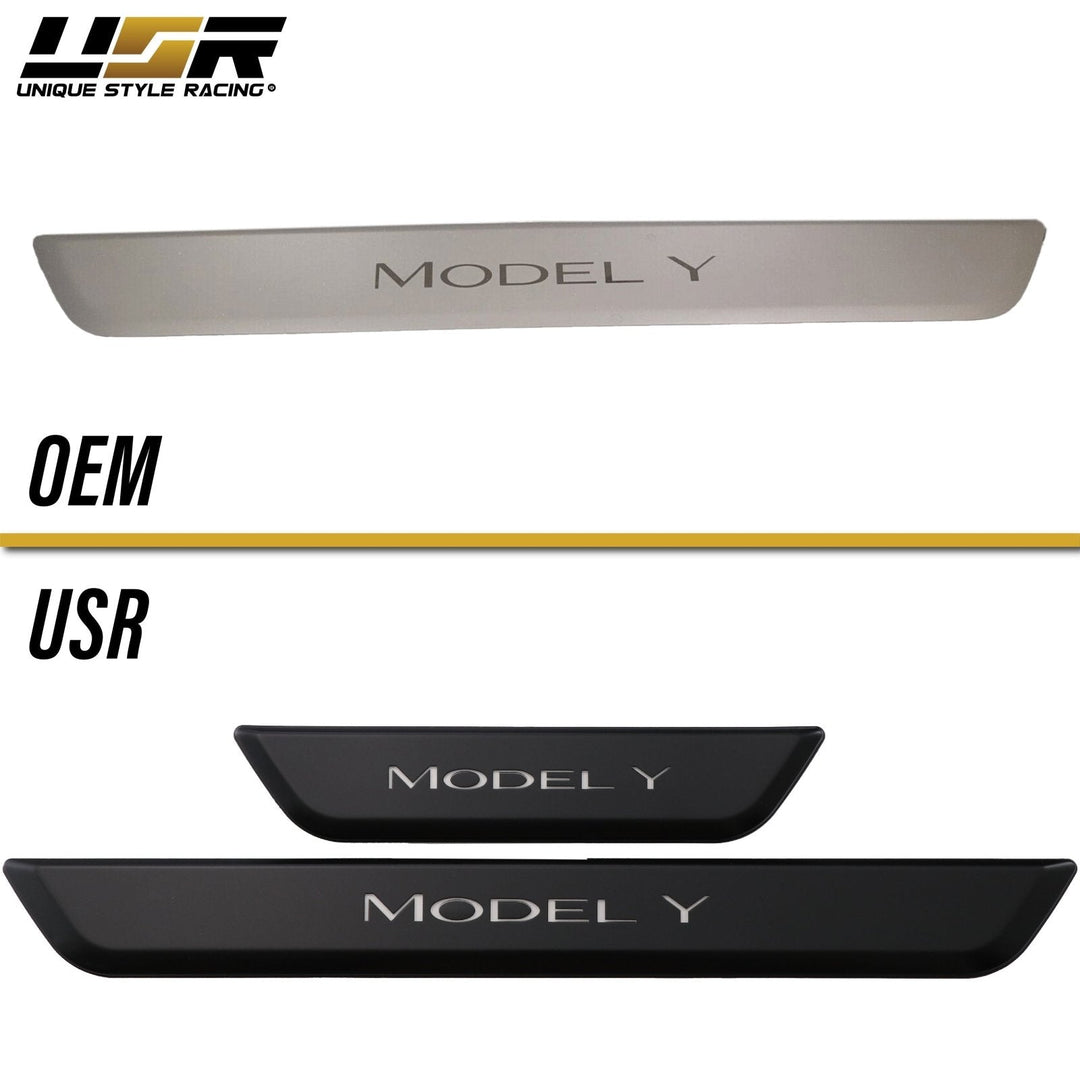 2020 - 2023 Tesla Model Y Matte Black 4PC Magnetic Controlled White LED Door Sill
