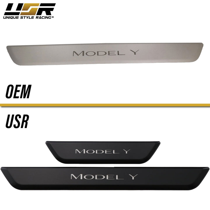 2020 - 2023 Tesla Model Y Matte Black 4PC Magnetic Controlled White LED Door Sill