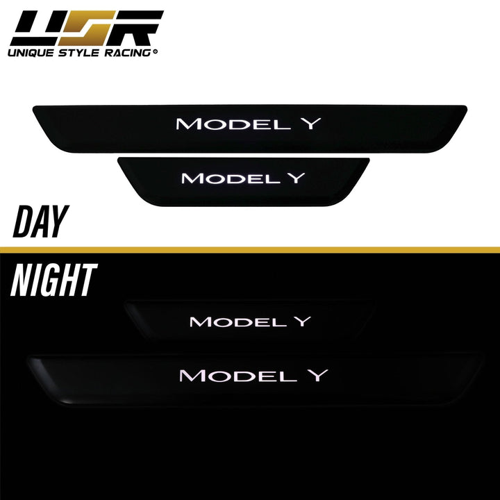 2020 - 2023 Tesla Model Y Matte Black 4PC Magnetic Controlled White LED Door Sill
