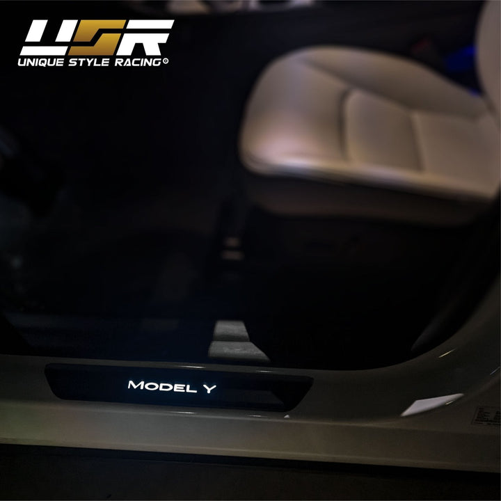 2020 - 2023 Tesla Model Y Matte Black 4PC Magnetic Controlled White LED Door Sill