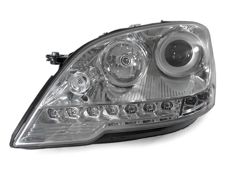 2009-2011 Mercedes Benz M Class W164 White LED Strip Chrome or Black Housing Projector Headlight For Stock Halogen Model - Made by DEPO