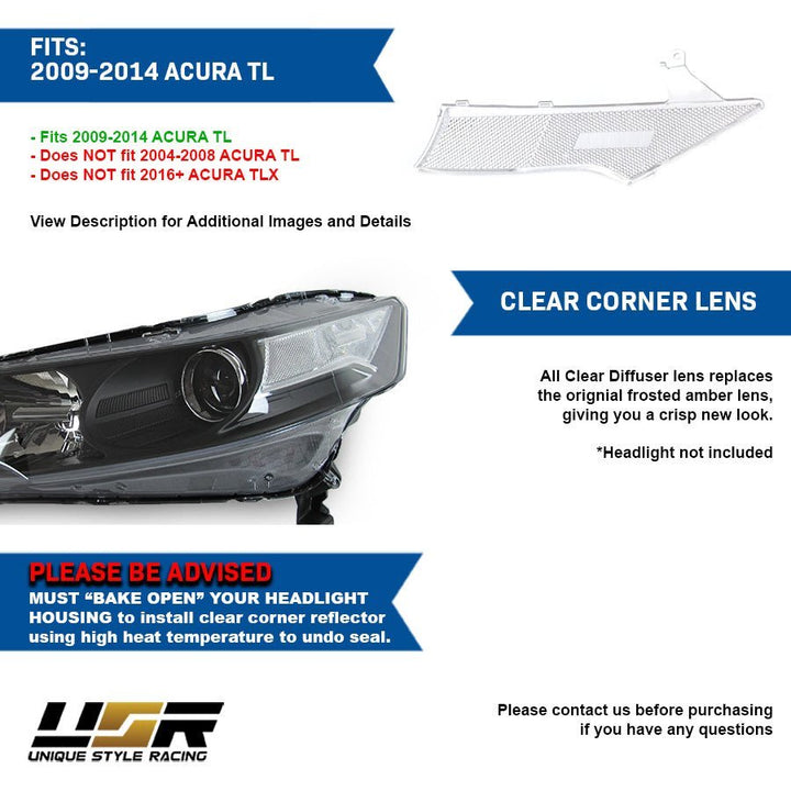 2009 - 2014 Acura TL All Clear Corner Diffuser Replacement for Headlight