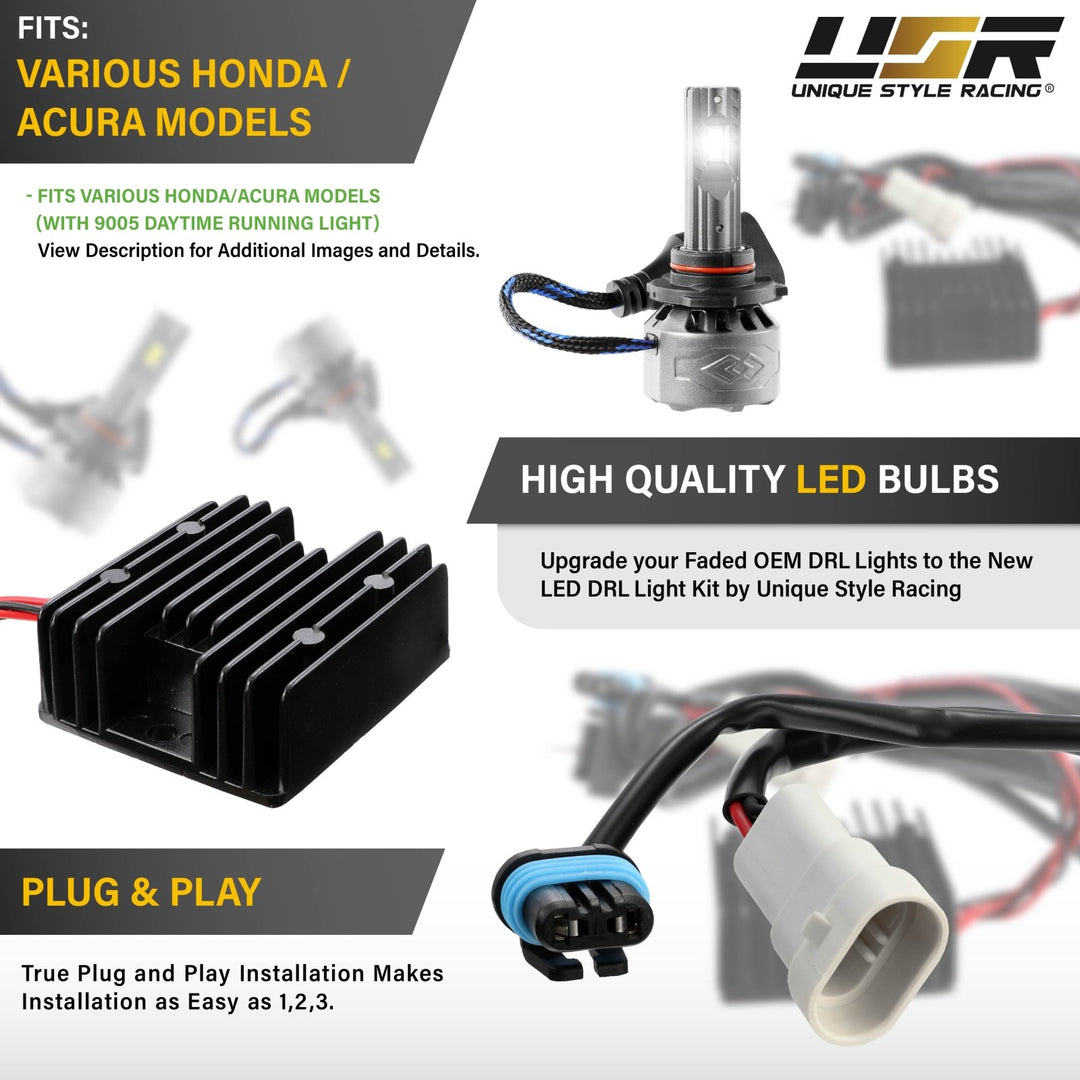 Acura & Honda 9005 6000K White LED DRL Upgrade Kit With Decoder Module