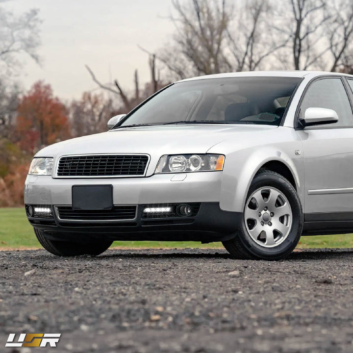 2002-2005 Audi A4 B6 4D Sedan White LED DRL Black Fog Light Grill Cover