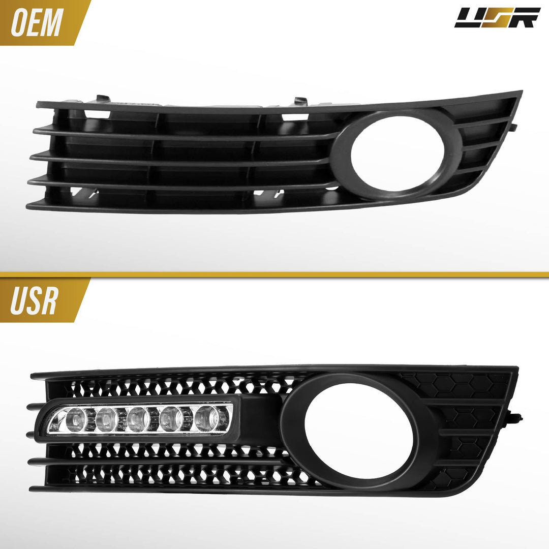 2002-2005 Audi A4 B6 4D Sedan White LED DRL Black Fog Light Grill Cover
