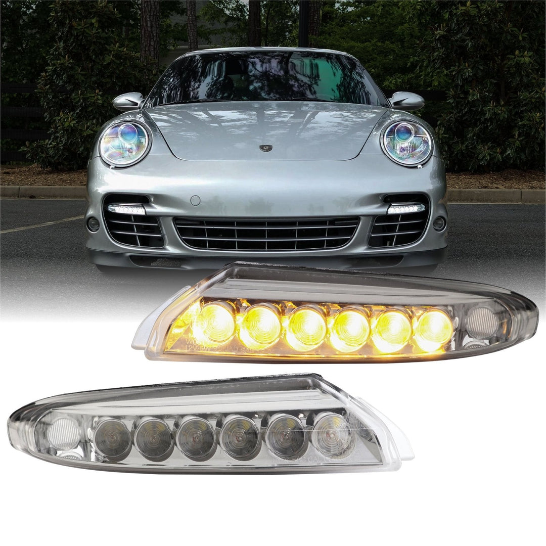 2007 - 2012 Porsche 911 Turbo/GT2 997 Chassis Clear or Smoke Front LED DRL + Turn Signal Bumper Light