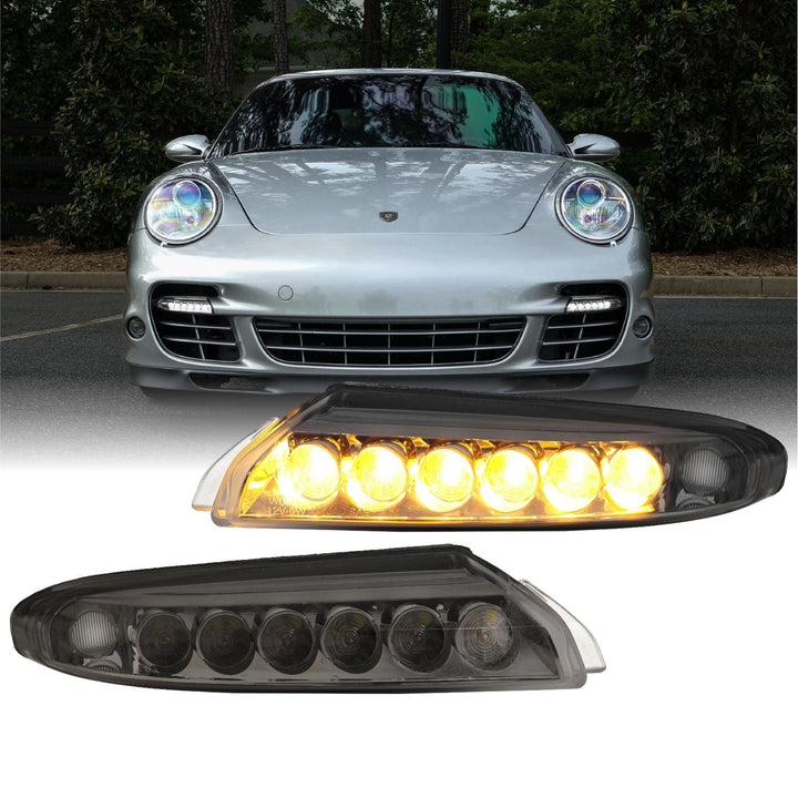 2007 - 2012 Porsche 911 Turbo/GT2 997 Chassis Clear or Smoke Front LED DRL + Turn Signal Bumper Light