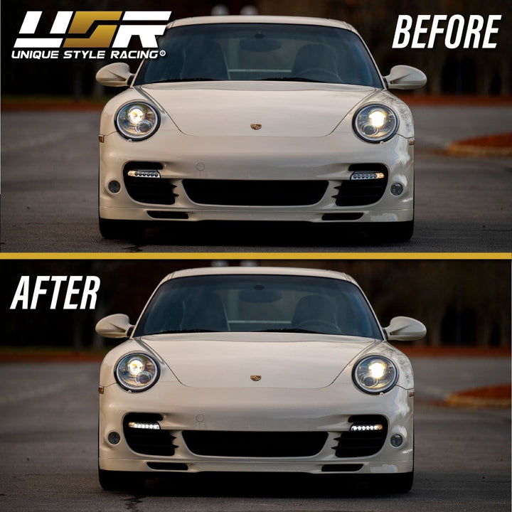 2007 - 2012 Porsche 911 Turbo/GT2 997 Chassis Clear or Smoke Front LED DRL + Turn Signal Bumper Light