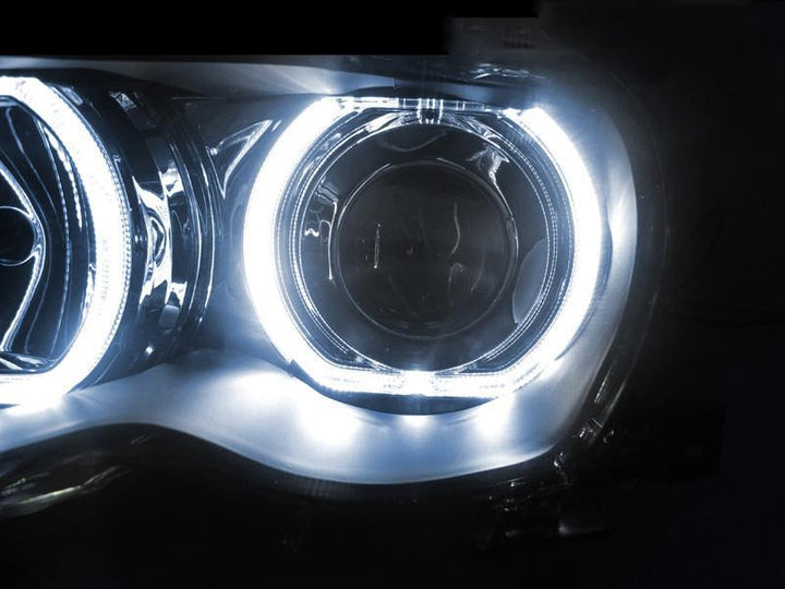 2002-2005 BMW 3 Series E46 4D/5D V3 F30 Style Square Bottom Angel Eye Halo U Rings White LED Halo Projector Headlight - Made by DEPO
