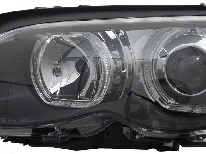 2002-2005 BMW 3 Series E46 4D/5D V3 F30 Style Square Bottom Angel Eye Halo U Rings White LED Halo Projector Headlight - Made by DEPO
