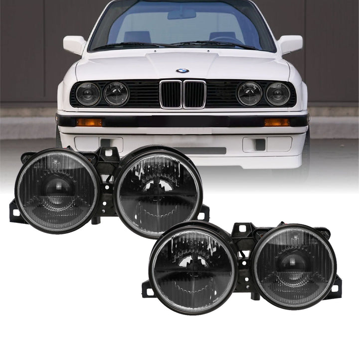 1984-1991 BMW E30 3 Series Euro Smiley Cross Hair Projector Glass Lens Headlights - Made by DEPO