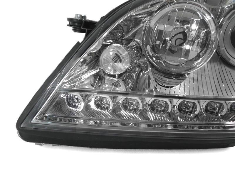 2006-2008 Mercedes Benz M Class W164 White LED Strip Chrome or Black Housing Projector Headlight For Stock Halogen Model - Made by DEPO