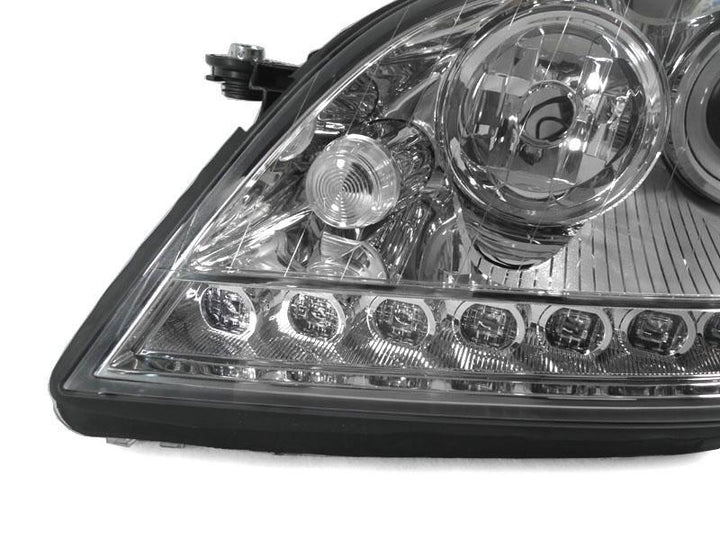 2006-2008 Mercedes Benz M Class W164 White LED Strip Chrome or Black Housing Projector Headlight For Stock Halogen Model - Made by DEPO