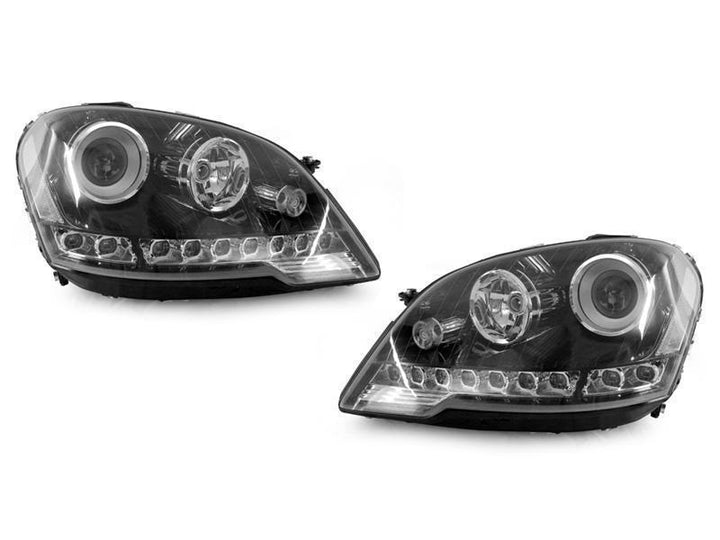 2009-2011 Mercedes Benz M Class W164 White LED Strip Chrome or Black Housing Projector Headlight For Stock Halogen Model - Made by DEPO