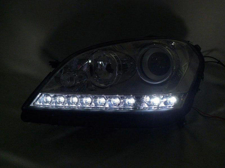 2006-2008 Mercedes Benz M Class W164 White LED Strip Chrome or Black Housing Projector Headlight For Stock Halogen Model - Made by DEPO