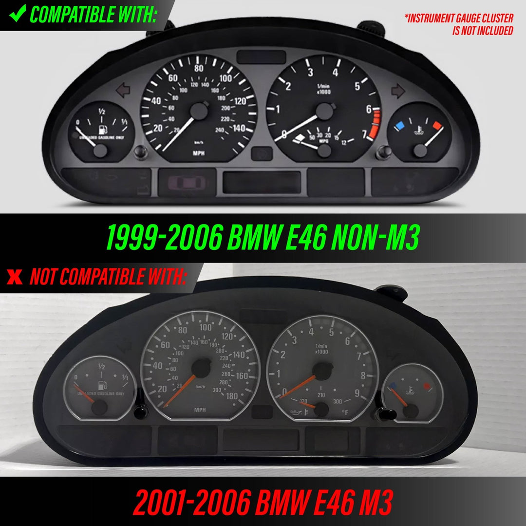 1992-2006 BMW E46 3 Series E92 M3 Style Black Gauge Face White Glow Overlay