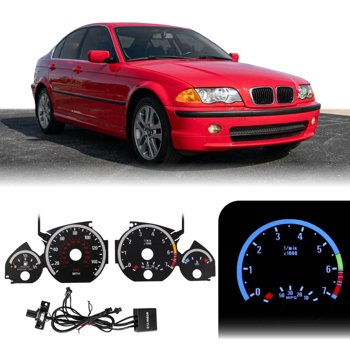 1992-2006 BMW E46 3 Series E92 M3 Style Black Gauge Face White Glow Overlay