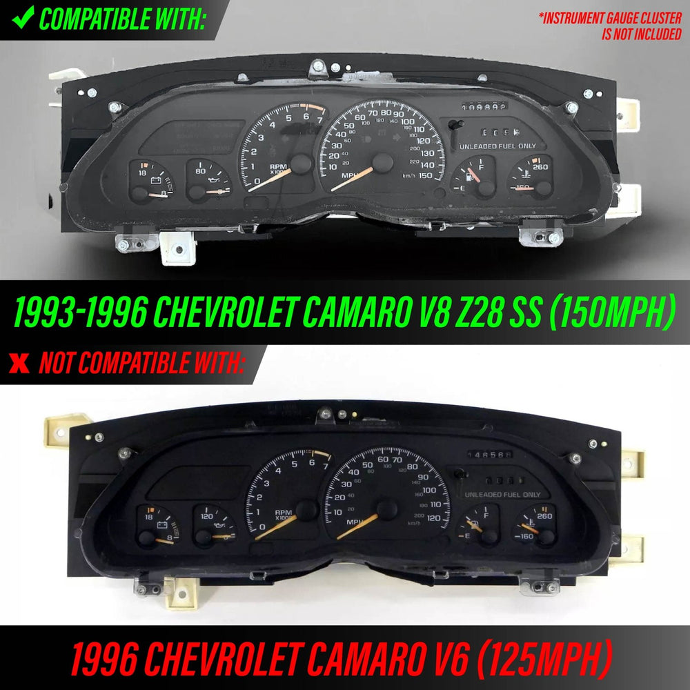 1993-1997 Chevrolet Chevy Camaro V8 150 MPH Black Gauge Face Red Glow Gauge for Instrument Cluster