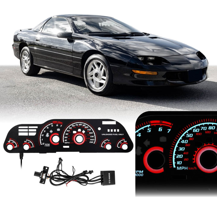 1993-1997 Chevrolet Chevy Camaro V8 150 MPH Black Gauge Face Red Glow Gauge for Instrument Cluster