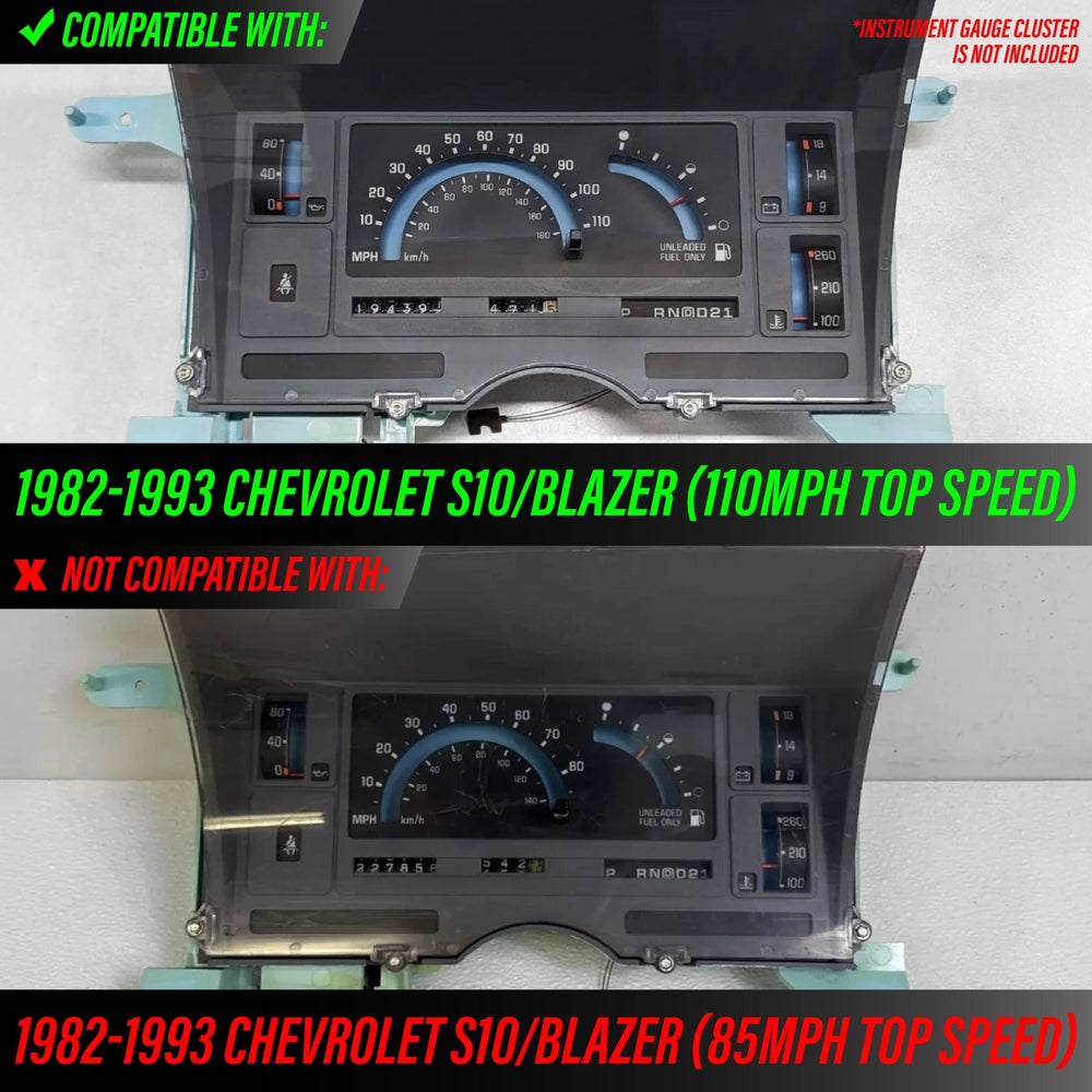 1982-1993 Chevrolet Chevy S10 110 MPH White Face Blue/Green Glow Gauge Face for Instrument Cluster