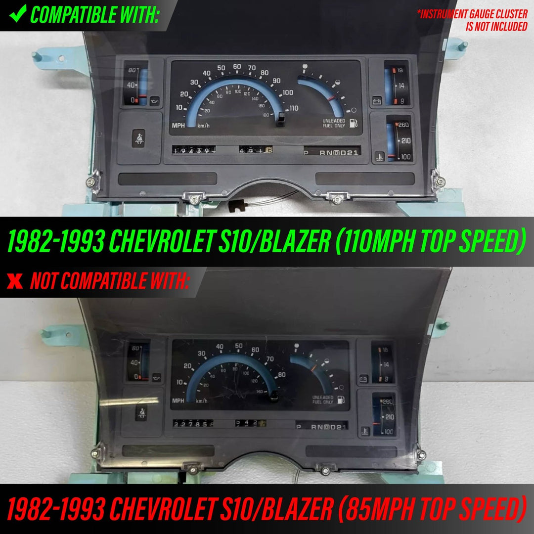 1982-1993 Chevrolet Chevy S10 110 MPH White Face Blue/Green Glow Gauge Face for Instrument Cluster