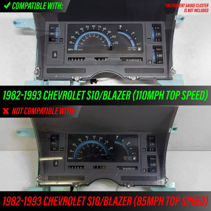 1982-1993 Chevrolet Chevy S10 110 MPH White Face Blue/Green Glow Gauge Face for Instrument Cluster