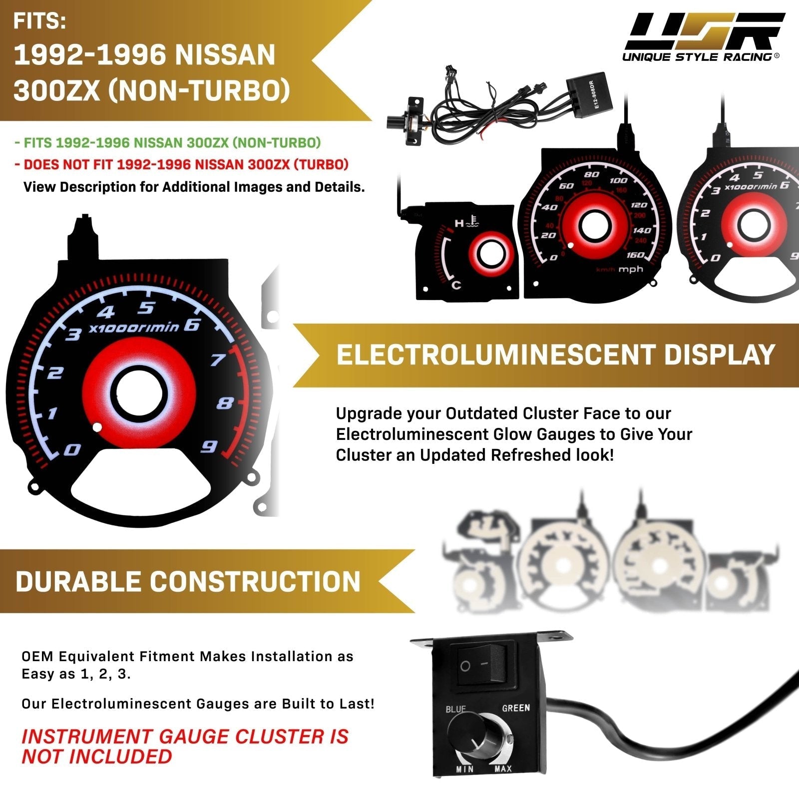 1992-1996 Nissan 300ZX 300 ZX NONTURBO Black Gauge Face Red
