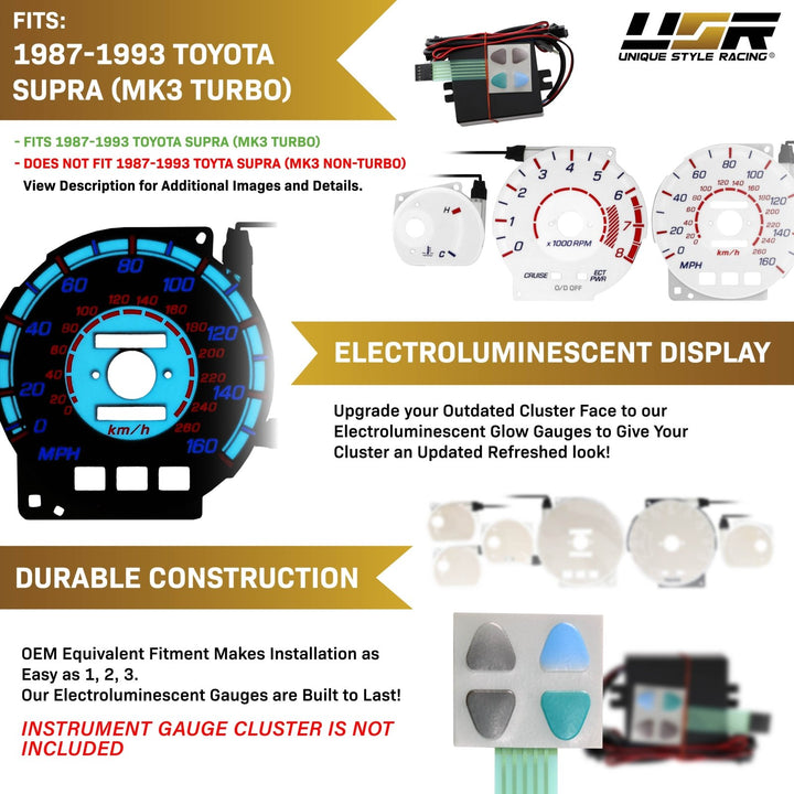 1987 - 1993 Toyota Supra MK3 Turbo Blue Glow White Gauge Face for Instrument Cluster