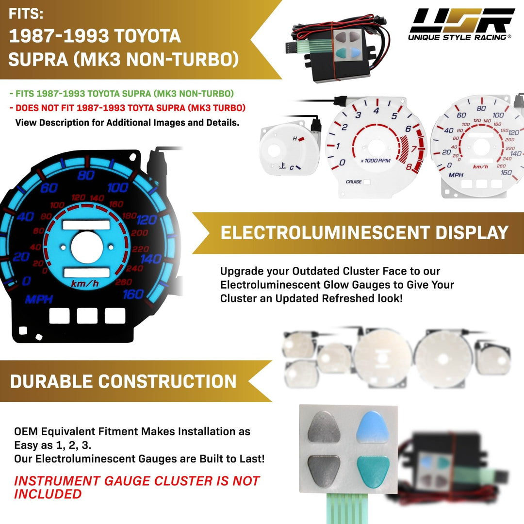 1987 - 1993 Toyota Supra MK3 Blue Glow White Gauge Face for Instrument Cluster