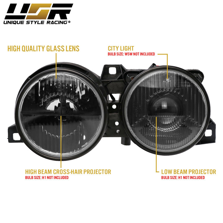 1984-1991 BMW E30 3 Series Euro Smiley Cross Hair Projector Glass Lens Headlights - Made by DEPO